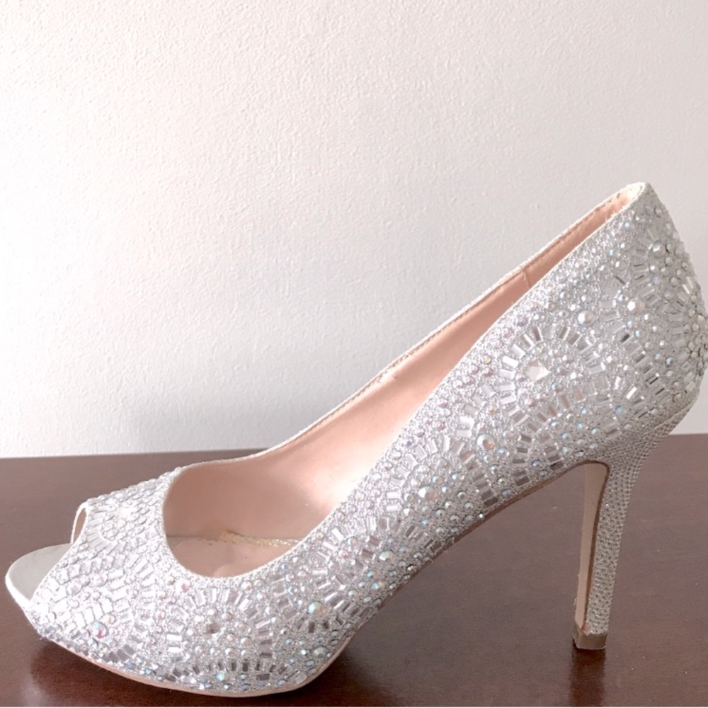 Lauren Lorraine Silver Crystal Peep
Toe Pumps